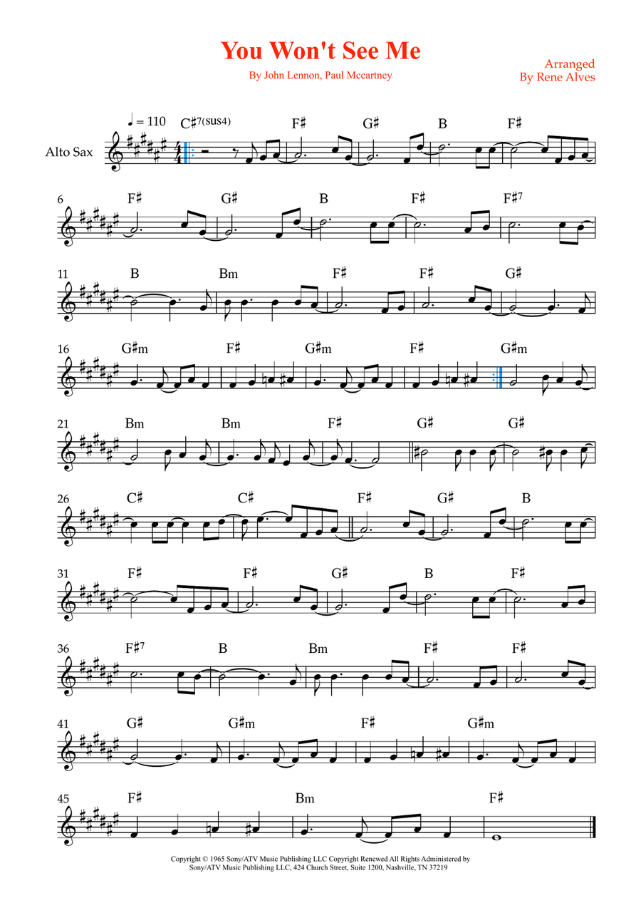 You Won't See Me You Won't See Me Alto Saxophone scores gallery preview page 1