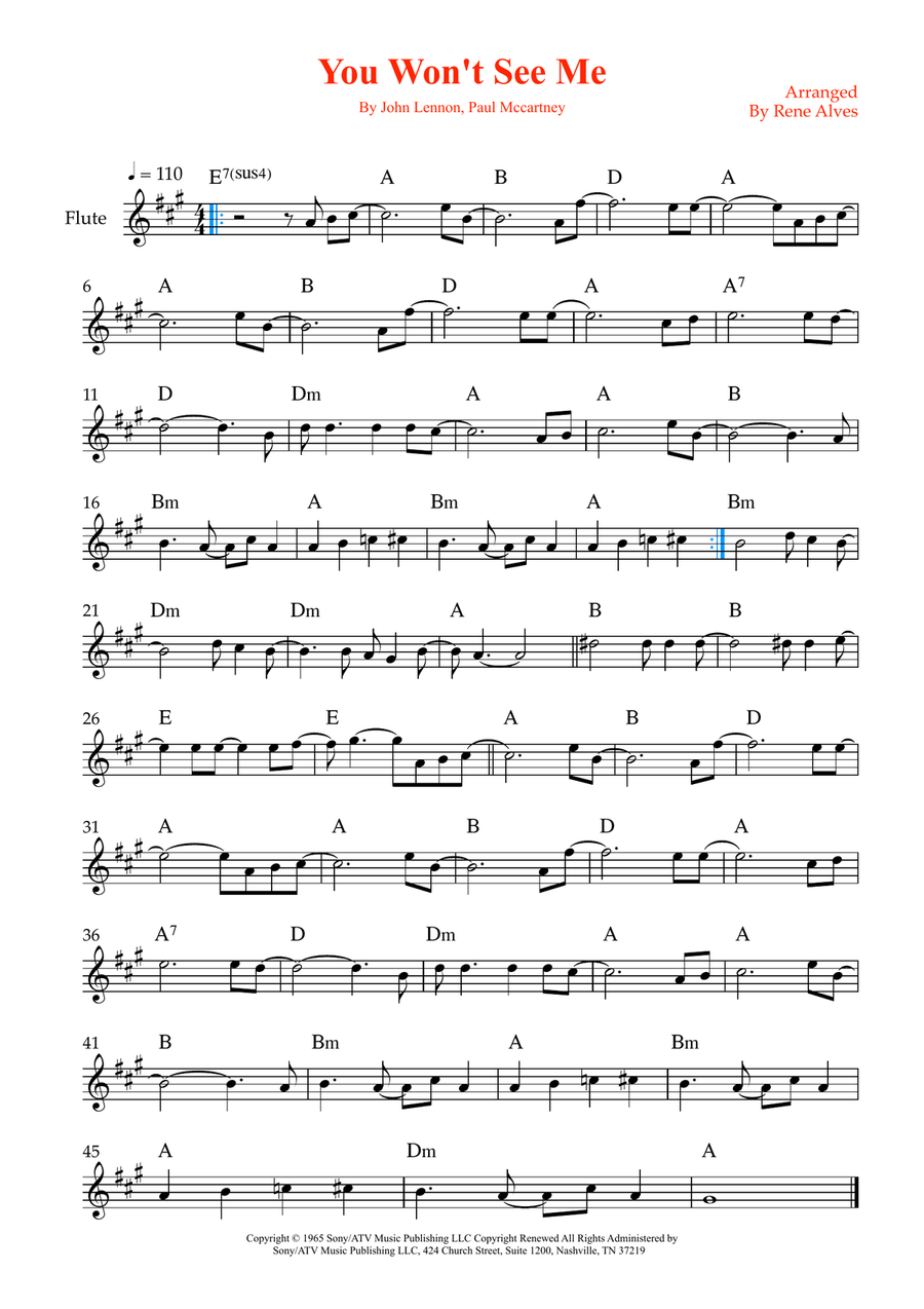 You Won't See Me You Won't See Me Flute Solo scores gallery preview page 1