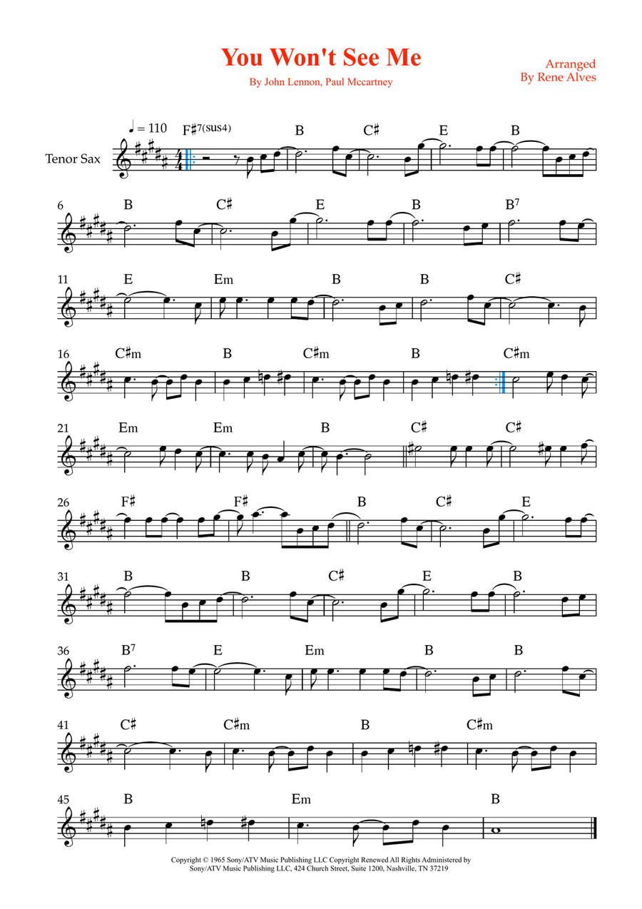 You Won't See Me You Won't See Me Tenor Saxophone scores gallery preview page 1