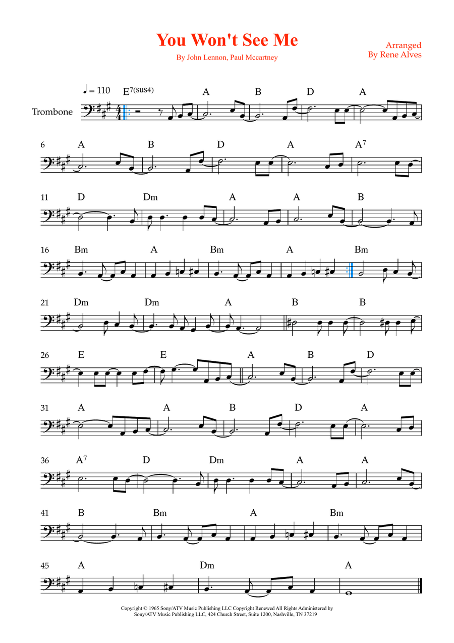 You Won't See Me You Won't See Me Trombone Solo scores gallery preview page 1