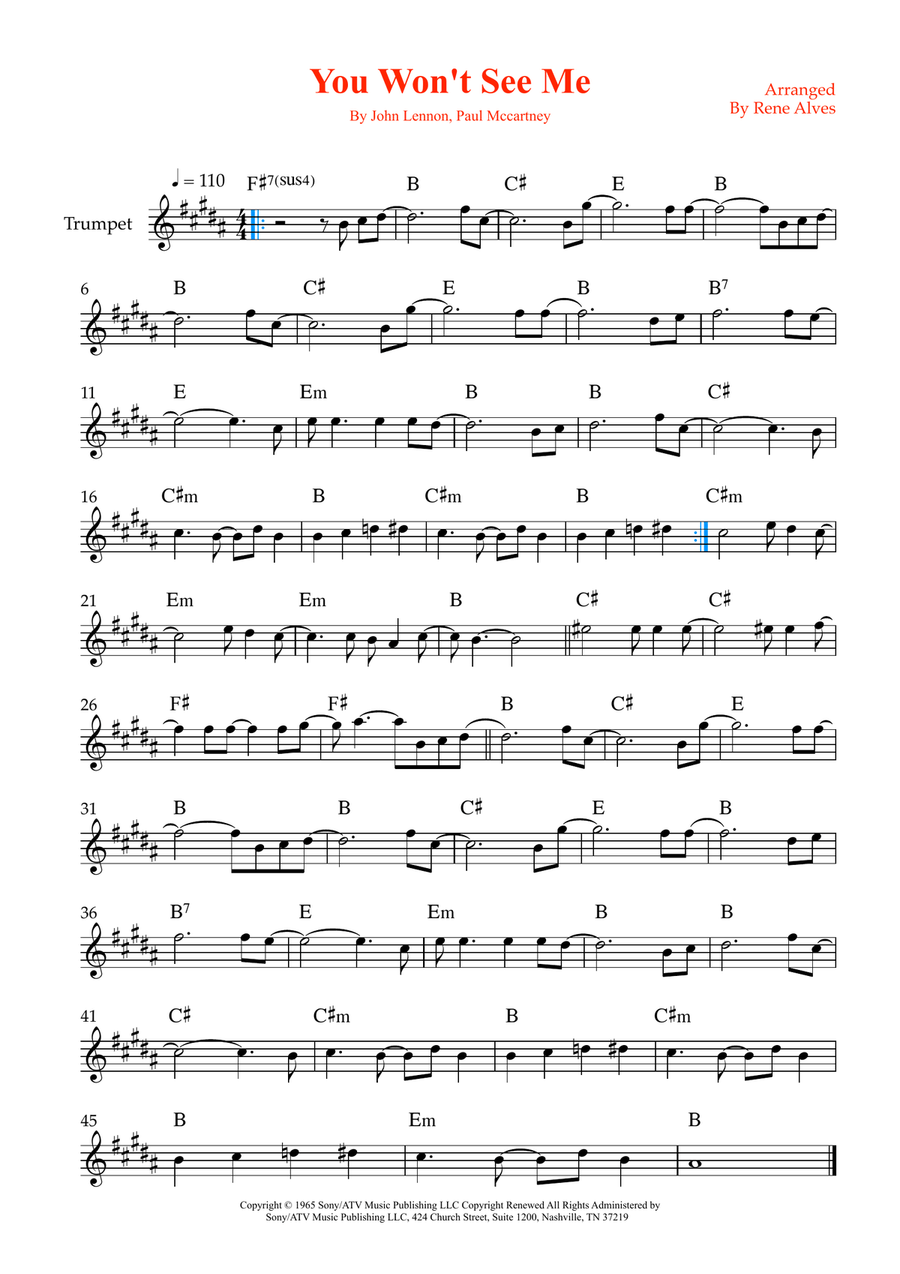 You Won't See Me You Won't See Me B-Flat Trumpet scores gallery preview page 1