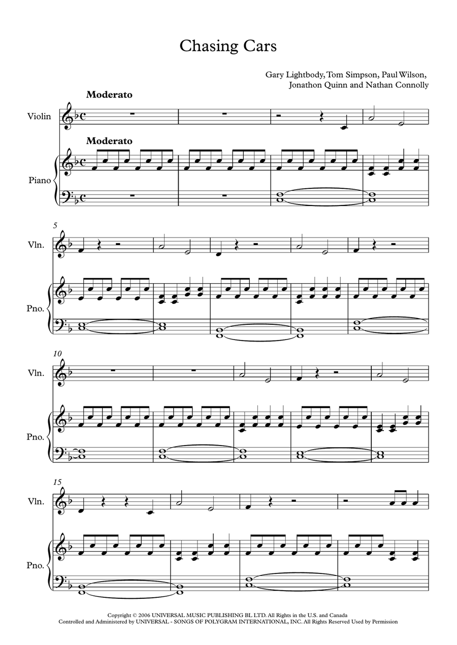 Chasing Cars Chasing Cars Violin Solo scores gallery preview page 1