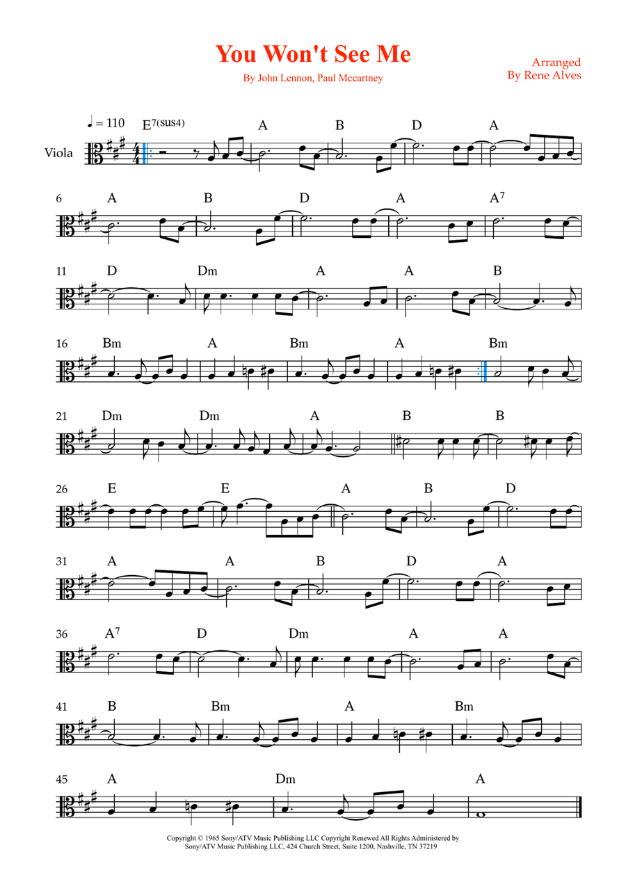 You Won't See Me You Won't See Me Viola Solo scores gallery preview page 1