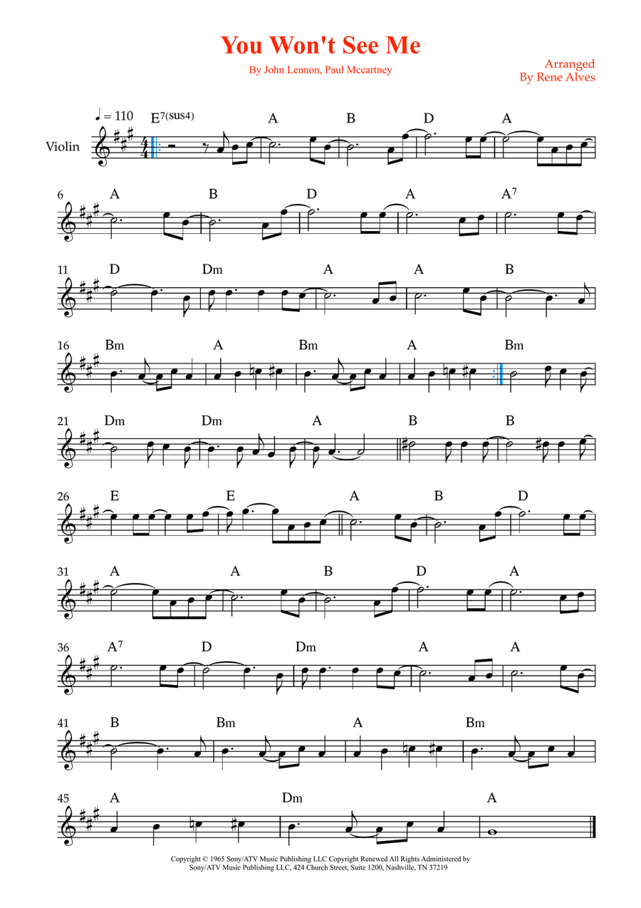 You Won't See Me You Won't See Me Violin Solo scores gallery preview page 1