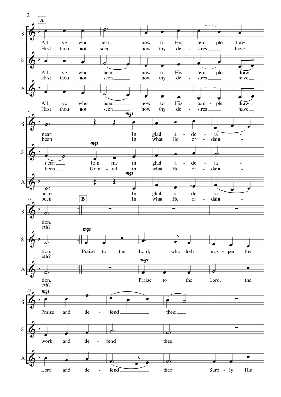 Praise to the Lord, the Almighty SSA scores gallery preview page 3