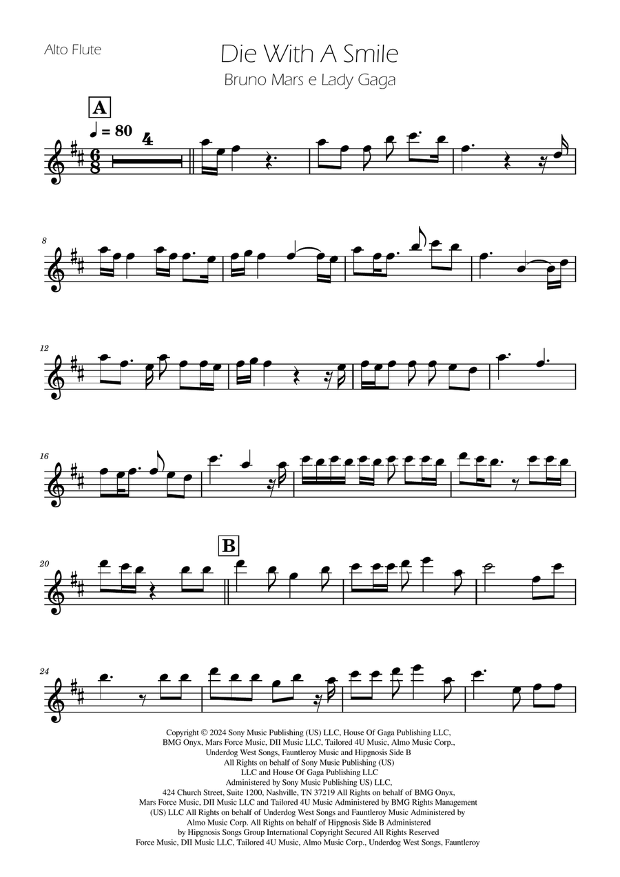 Die With A Smile Flute Solo scores gallery preview page 1