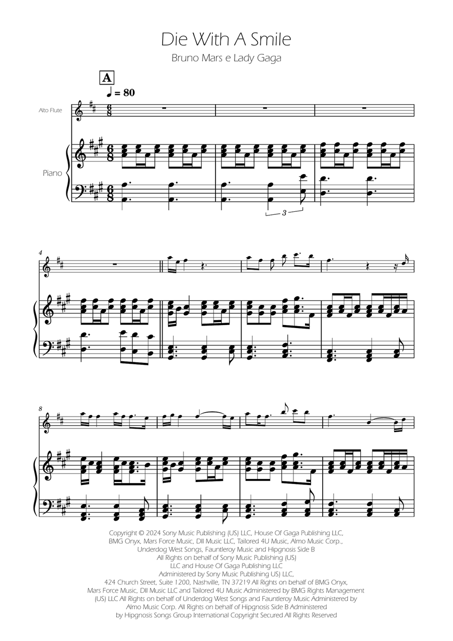 Die With A Smile Flute Solo scores gallery preview page 1