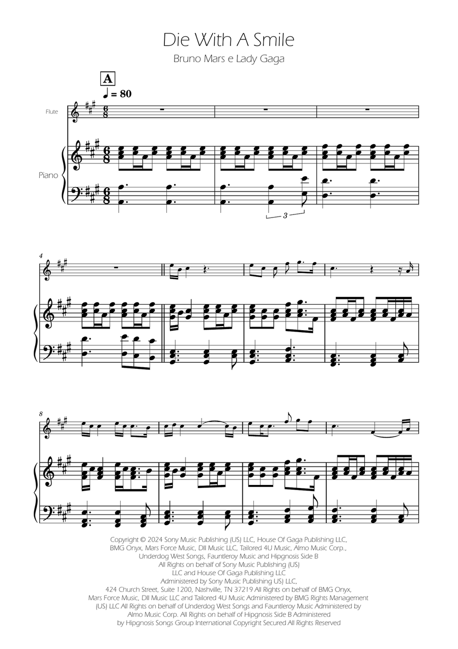 Die With A Smile Flute scores gallery preview page 1