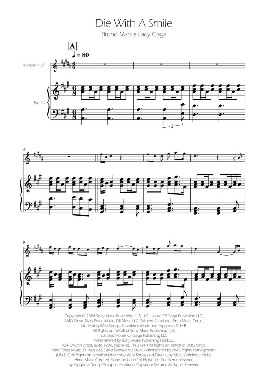 Die With A Smile B-Flat Trumpet scores gallery preview page 1