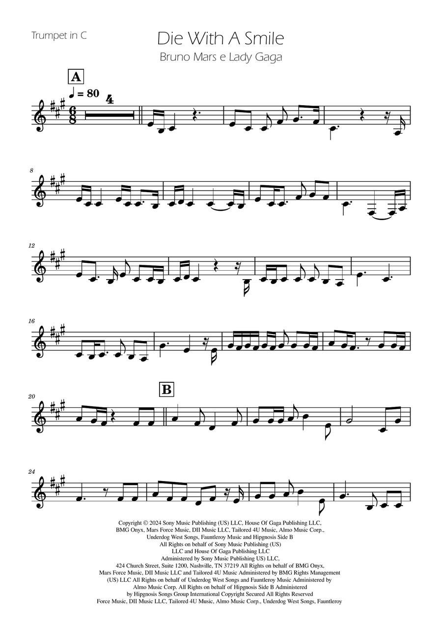 Die With A Smile C Trumpet scores gallery preview page 1