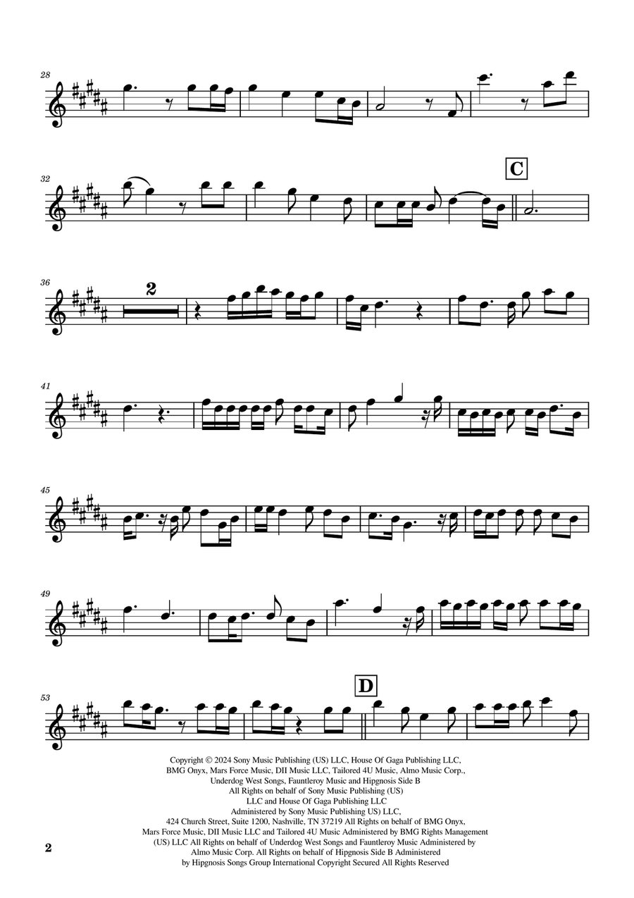 Die With A Smile B-Flat Trumpet scores gallery preview page 2