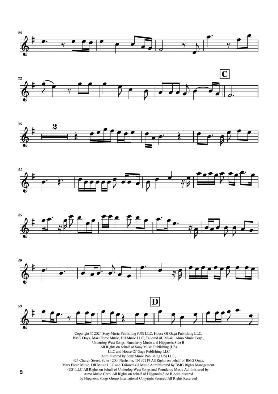 Die With A Smile Trumpet Solo scores gallery preview page 2