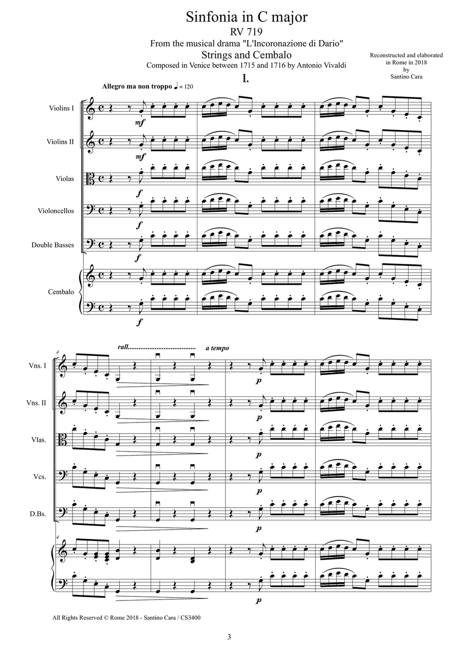 Vivaldi - Sinfonia in C major RV 719 for Strings and Cembalo Chamber Orchestra scores gallery preview page 3
