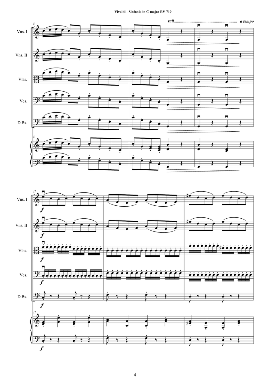 Vivaldi - Sinfonia in C major RV 719 for Strings and Cembalo Chamber Orchestra scores gallery preview page 4