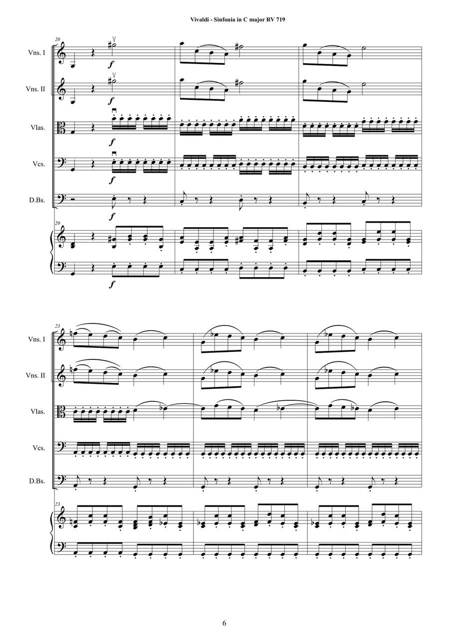 Vivaldi - Sinfonia in C major RV 719 for Strings and Cembalo Chamber Orchestra scores gallery preview page 6