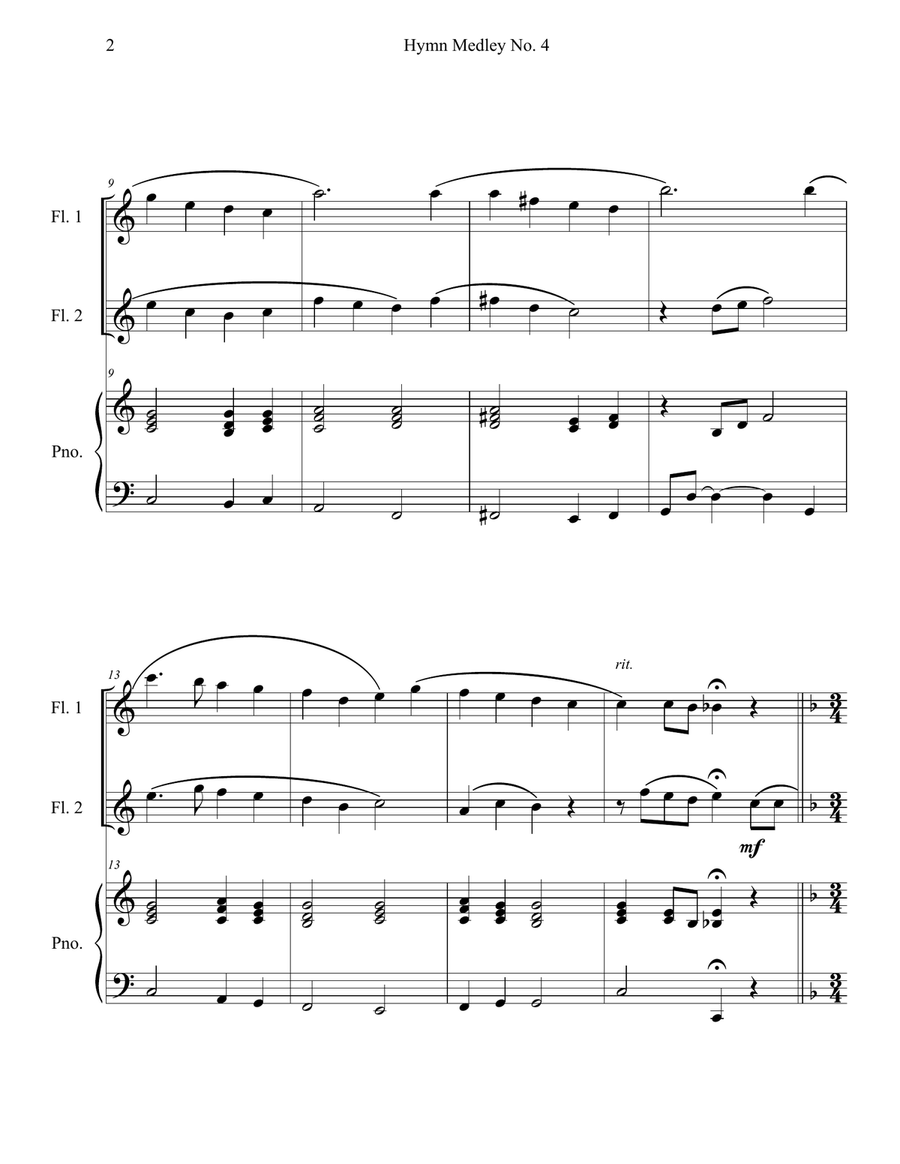 Hymn Medley No. 4 (Flute Duet with Piano Accompaniment) Flute Duet scores gallery preview page 2