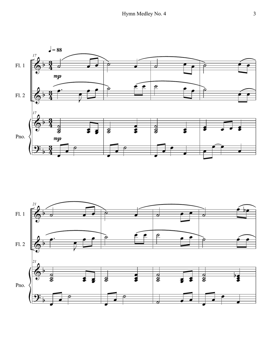 Hymn Medley No. 4 (Flute Duet with Piano Accompaniment) Flute Duet scores gallery preview page 3