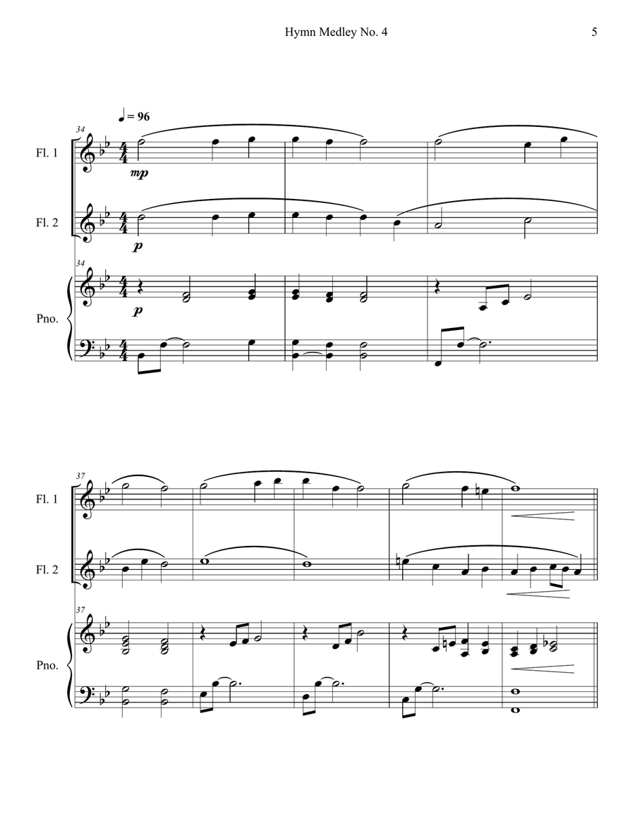 Hymn Medley No. 4 (Flute Duet with Piano Accompaniment) Flute Duet scores gallery preview page 5