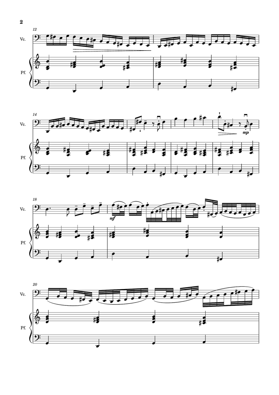 Canon in D Major, P.37; T.337. Arranged for Violoncello and Piano. Chamber Music scores gallery preview page 2