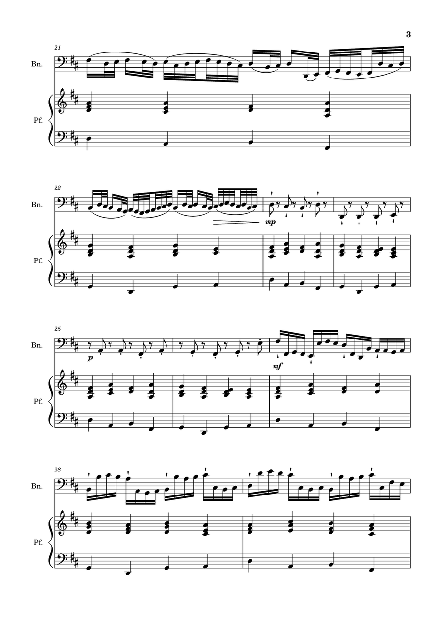Canon in D Major, P.37; T.337. Arranged for Bassoon and Piano Woodwind Duet scores gallery preview page 3