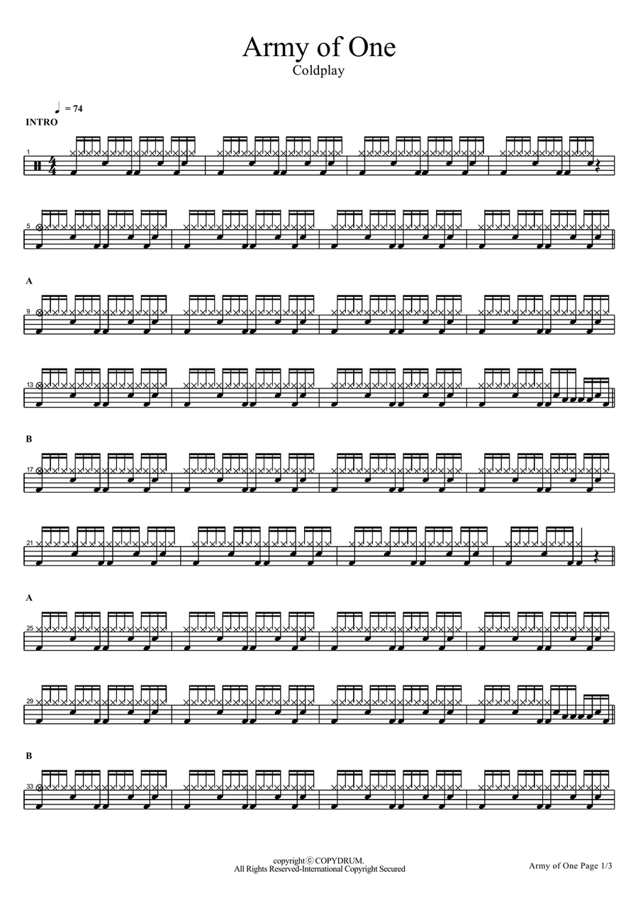 Army Of One Army Of One Drum Set scores gallery preview page 1