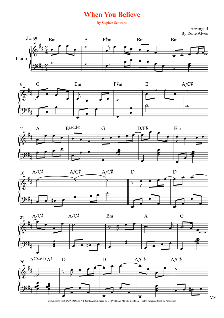 When You Believe When You Believe Easy Piano scores gallery preview page 1