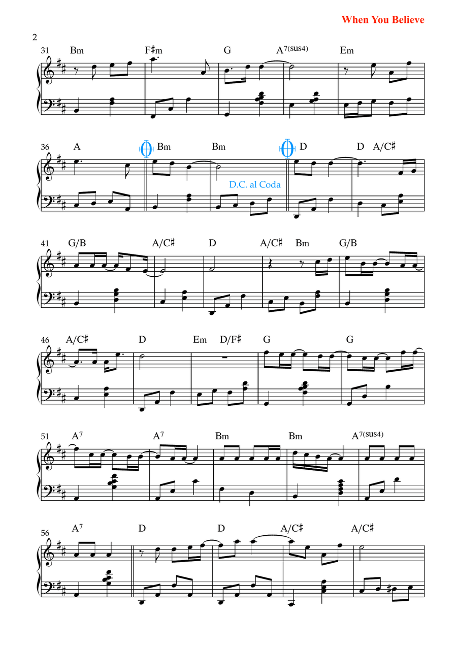 When You Believe When You Believe Easy Piano scores gallery preview page 2