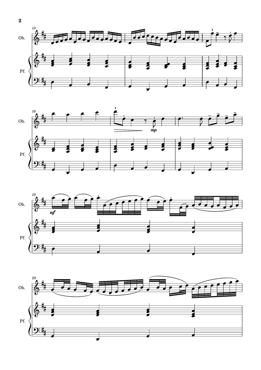 Canon in D Major, P.37; T.337. Arranged for Oboe and Piano Woodwind Duet scores gallery preview page 2