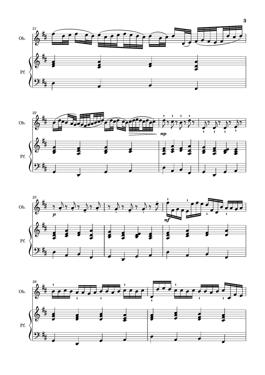 Canon in D Major, P.37; T.337. Arranged for Oboe and Piano Woodwind Duet scores gallery preview page 3