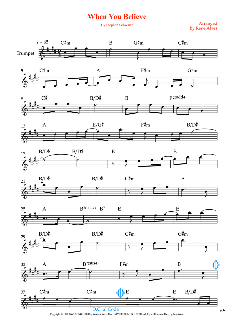 When You Believe When You Believe B-Flat Trumpet scores gallery preview page 1