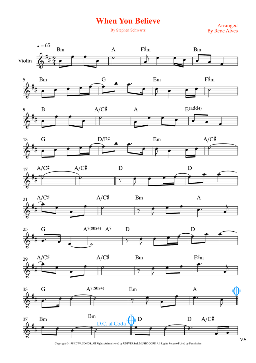 When You Believe When You Believe Violin Solo scores gallery preview page 1