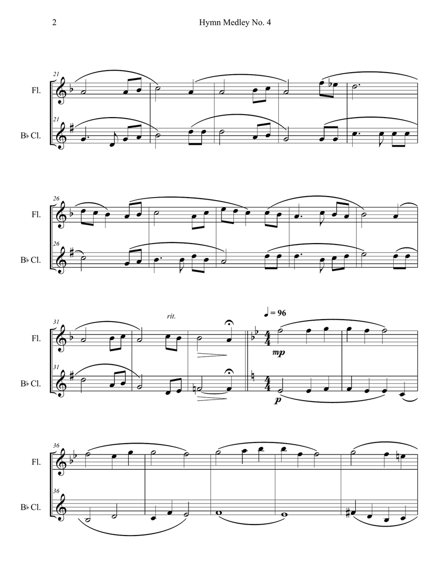 Hymn Medley No. 4 (Flute and Clarinet Duet) Woodwind Duet scores gallery preview page 2