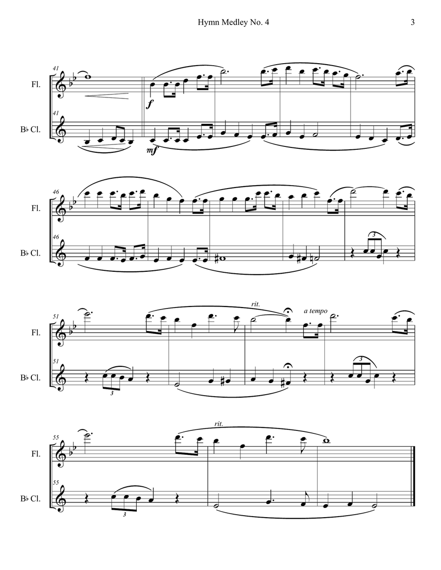 Hymn Medley No. 4 (Flute and Clarinet Duet) Woodwind Duet scores gallery preview page 3
