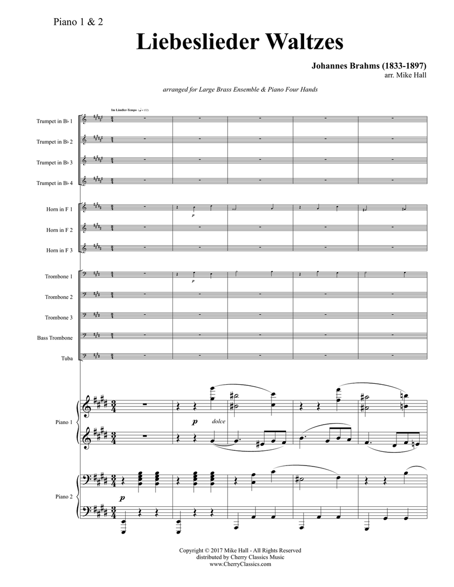 Liebeslieder Waltzes for Large Brass Ensemble & Piano Four Hands Piano Accompaniment scores gallery preview page 2