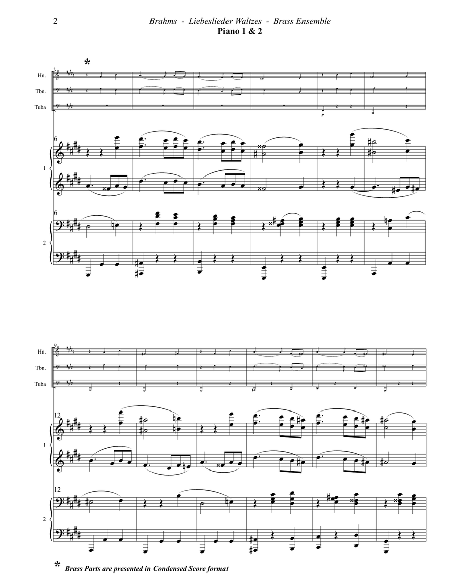 Liebeslieder Waltzes for Large Brass Ensemble & Piano Four Hands Piano Accompaniment scores gallery preview page 3
