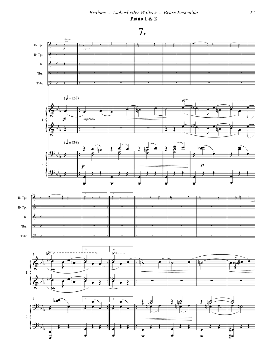 Liebeslieder Waltzes for Large Brass Ensemble & Piano Four Hands Piano Accompaniment scores gallery preview page 4