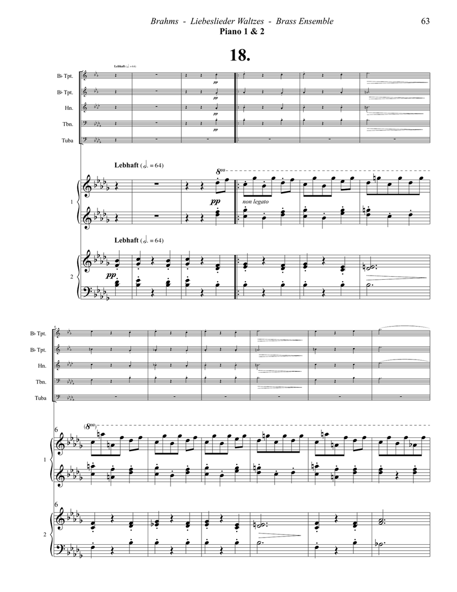 Liebeslieder Waltzes for Large Brass Ensemble & Piano Four Hands Piano Accompaniment scores gallery preview page 5