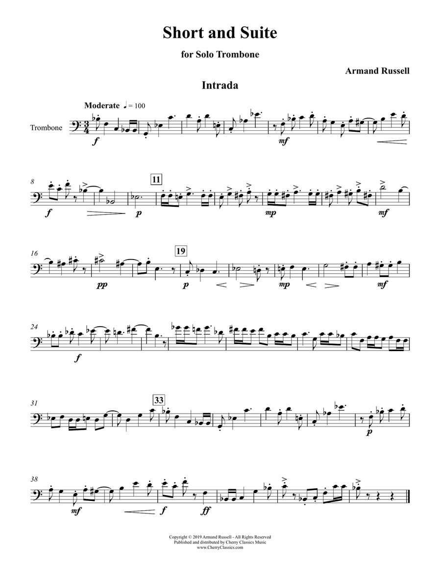 Short and Suite for Solo Trombone Trombone scores gallery preview page 3