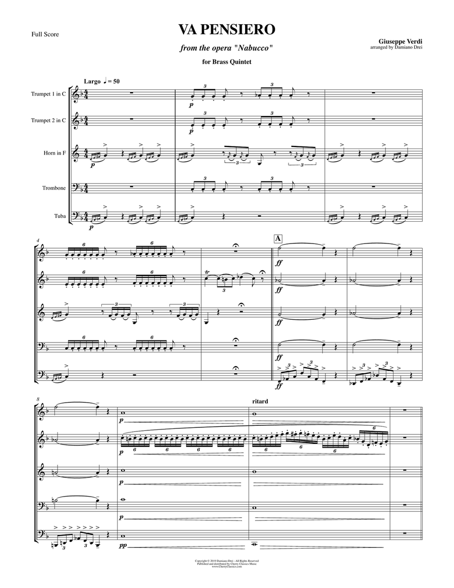 Va Pensiero from Nabucco for Brass Quintet Brass Quintet scores gallery preview page 2