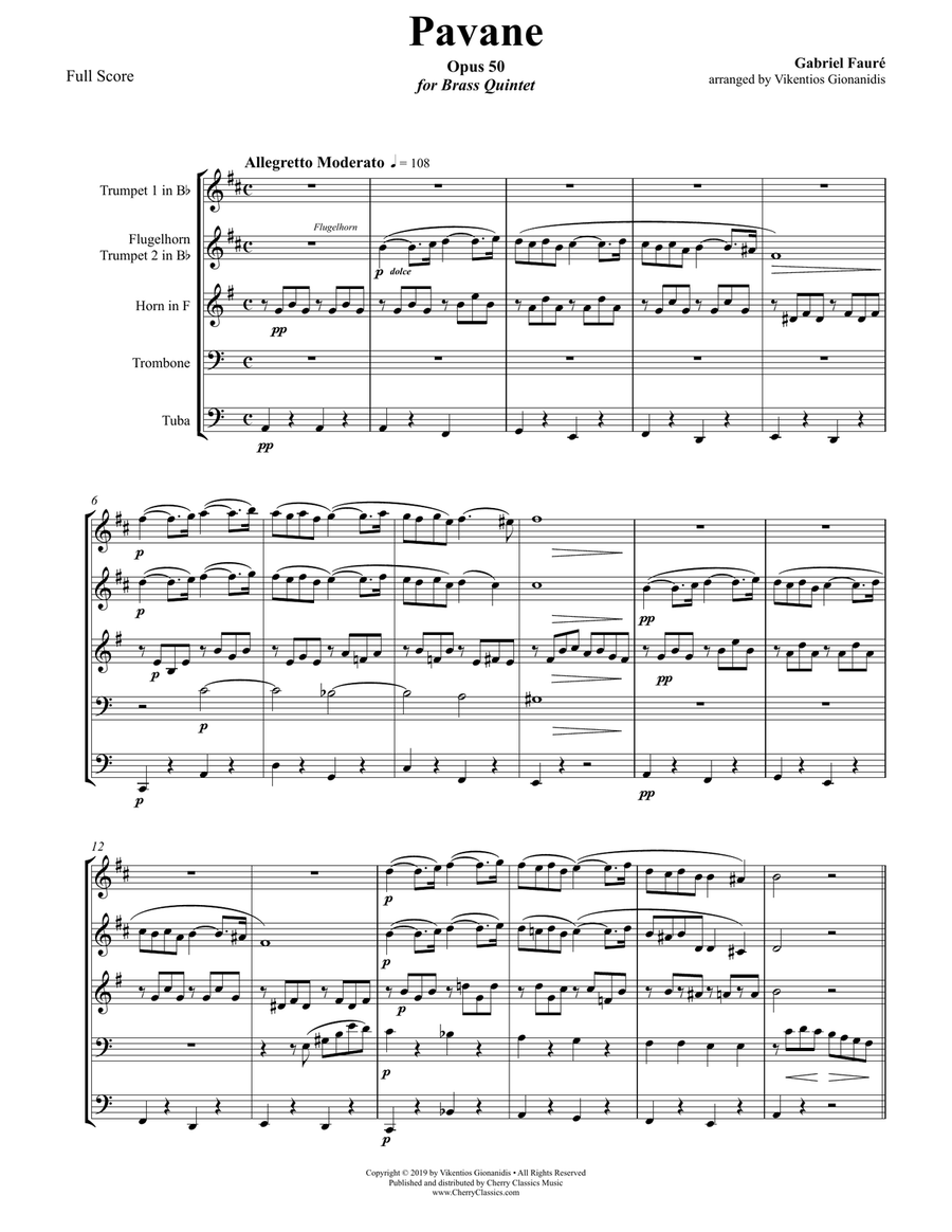 Pavane, Op. 50 for Brass Quintet Brass Quintet scores gallery preview page 2