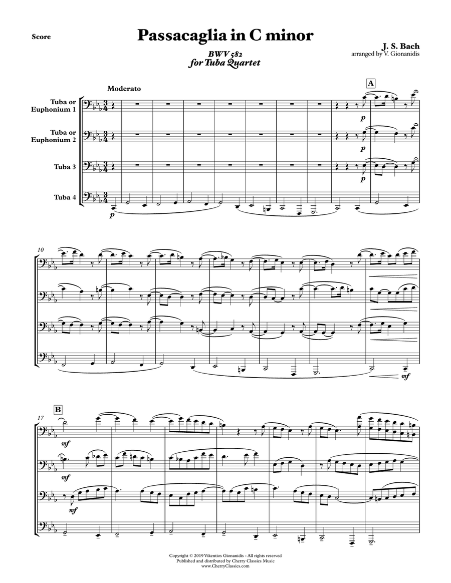 Passacaglia in C minor BWV 582 for Tuba Quartet Tuba Quartet scores gallery preview page 2