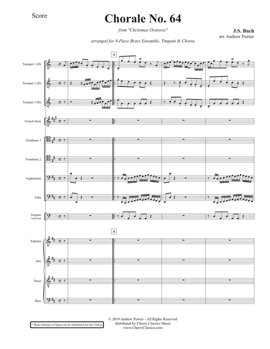 Chorale No. 64 from Christmas Oratorio Brass Ensemble, Timpani and Chorus Choir scores gallery preview page 2