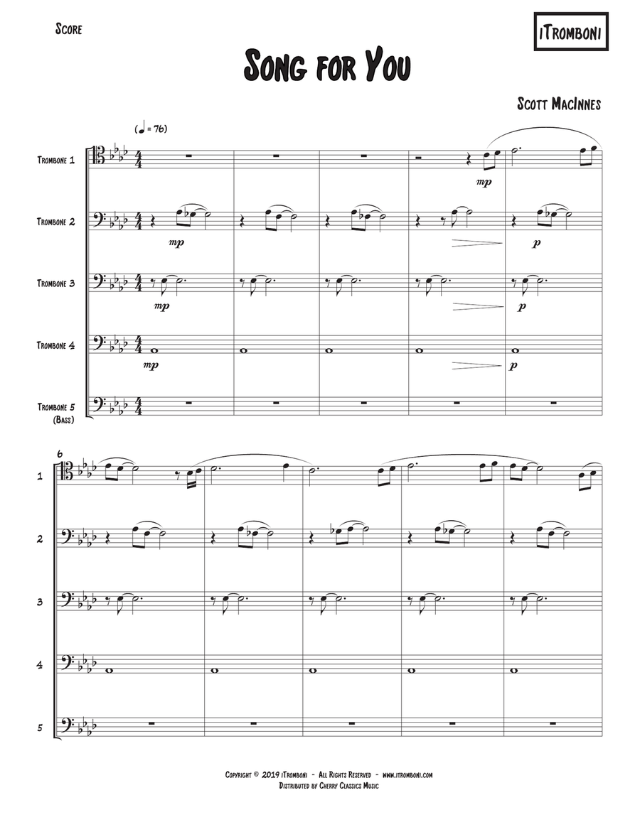 Song for You for Trombone Quintet Trombone scores gallery preview page 2