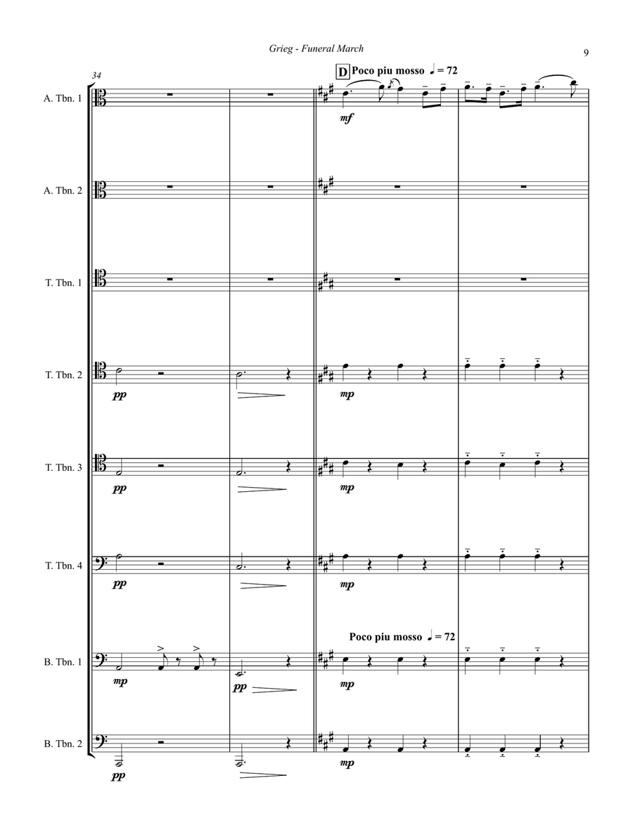 Nordraak’s Funeral March for 8-part Trombone Ensemble Trombone scores gallery preview page 4