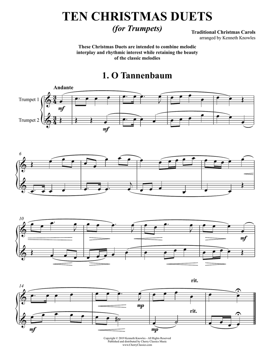 Ten Christmas Duets for Trumpets Trumpet Duet scores gallery preview page 2