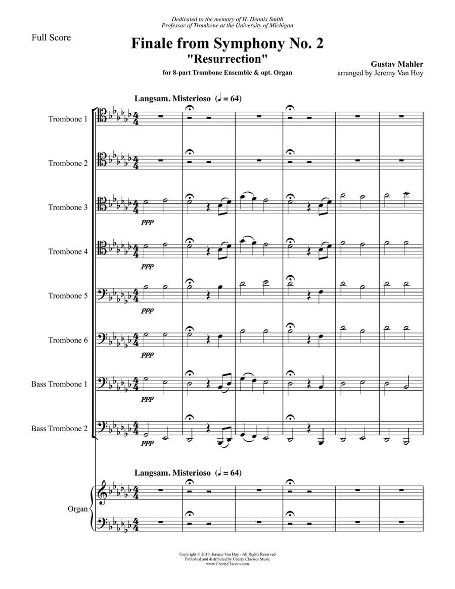 Finale from Symphony No. 2 for 8-part Trombone ensemble & Organ opt. Trombone scores gallery preview page 2