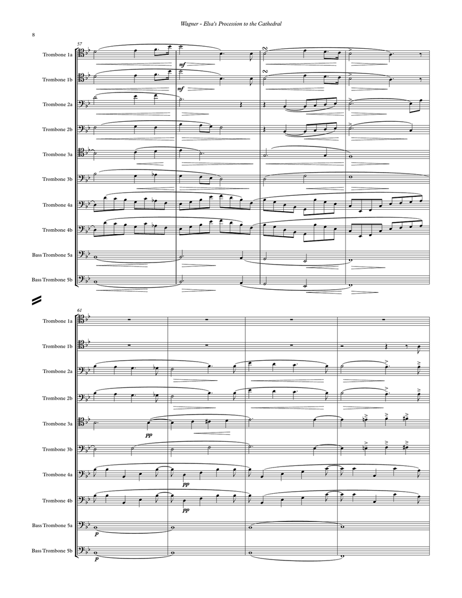 Elsa’s Procession to the Cathedral for 10-part Trombone Ensemble (B-flat version) Trombone scores gallery preview page 3