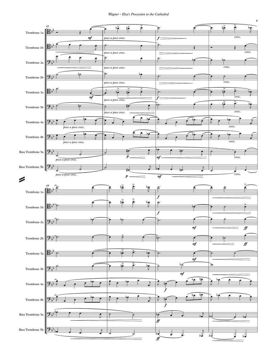 Elsa’s Procession to the Cathedral for 10-part Trombone Ensemble (B-flat version) Trombone scores gallery preview page 4