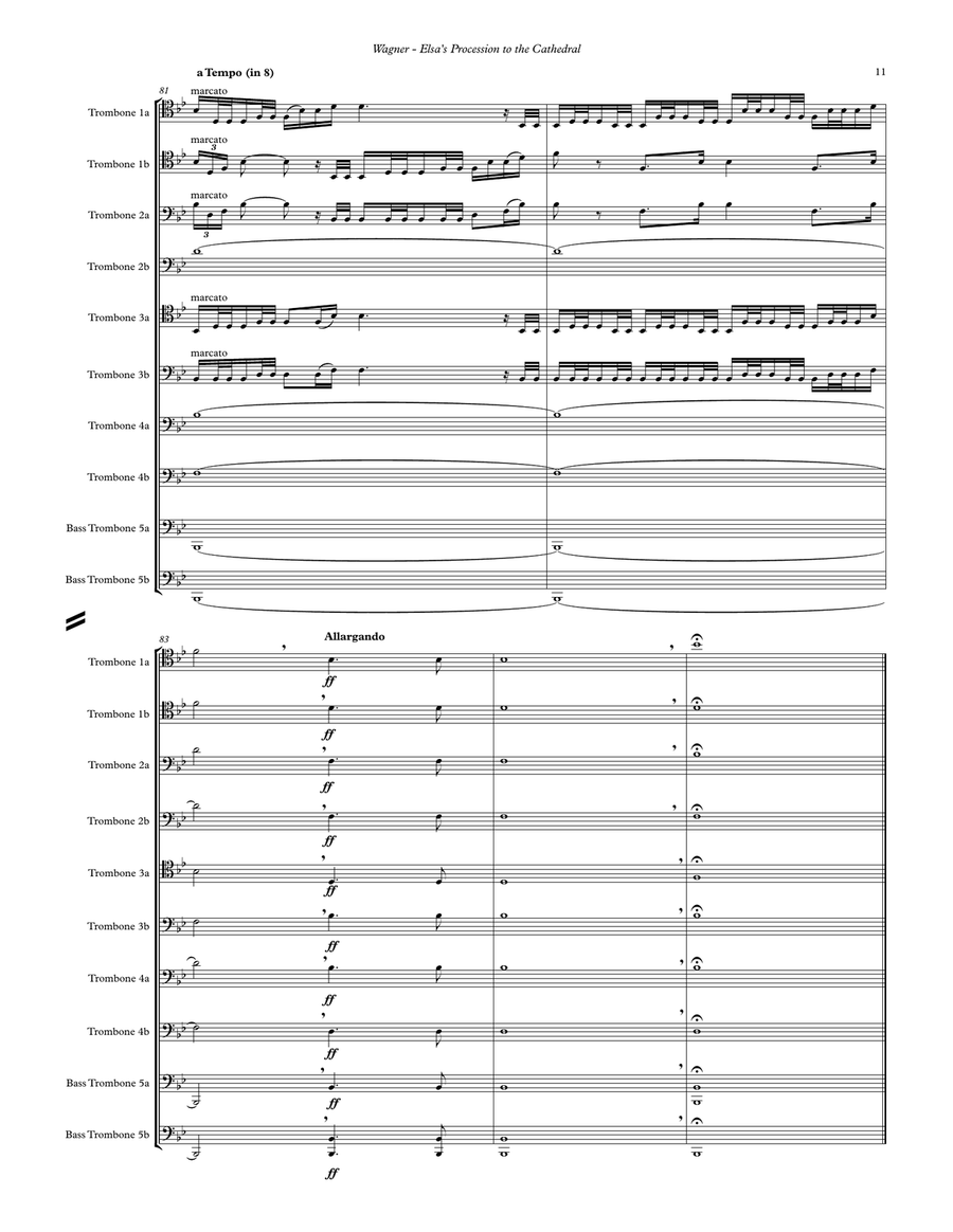 Elsa’s Procession to the Cathedral for 10-part Trombone Ensemble (B-flat version) Trombone scores gallery preview page 5