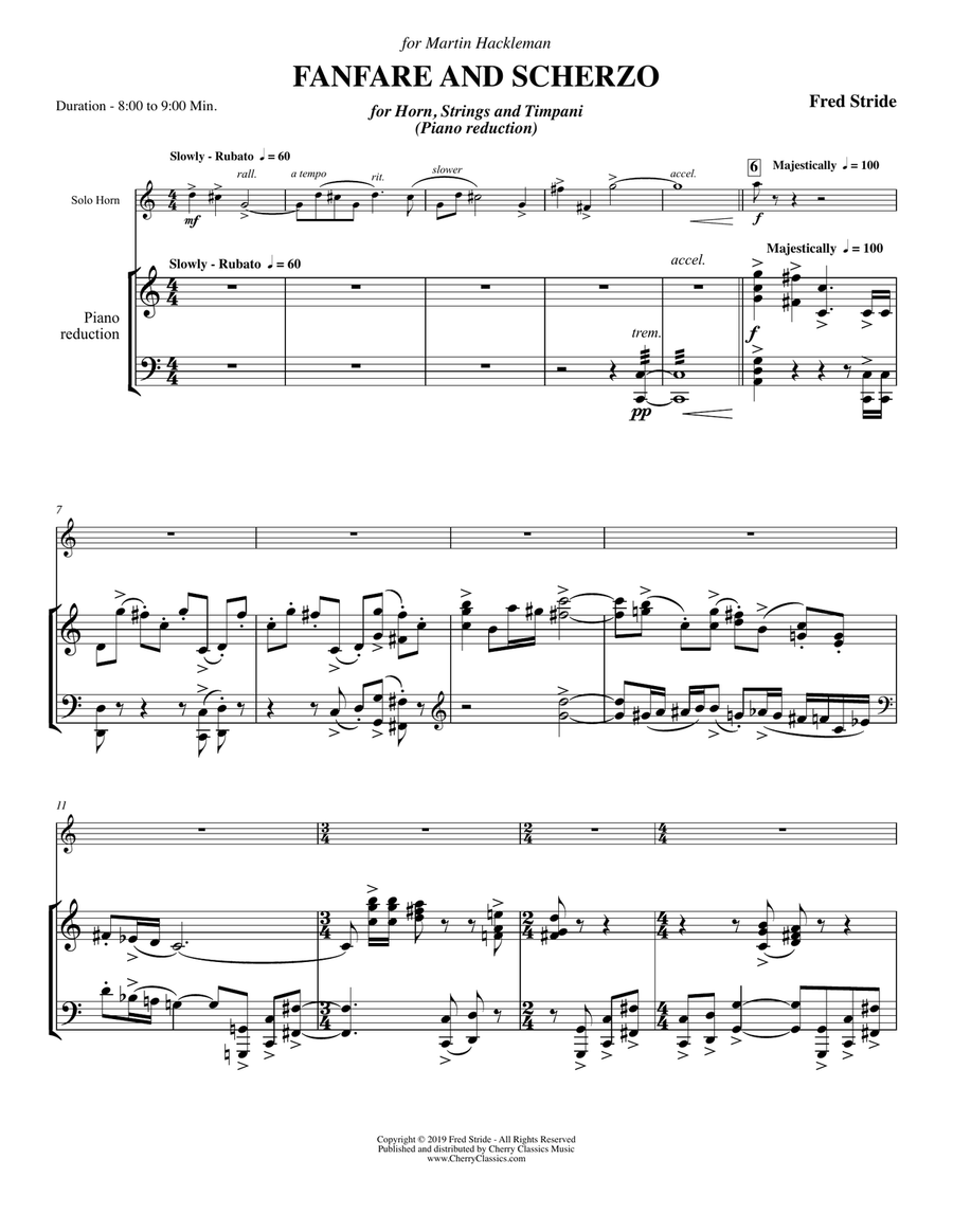 Fanfare and Scherzo for Horn with Piano reduction Piano Accompaniment scores gallery preview page 2